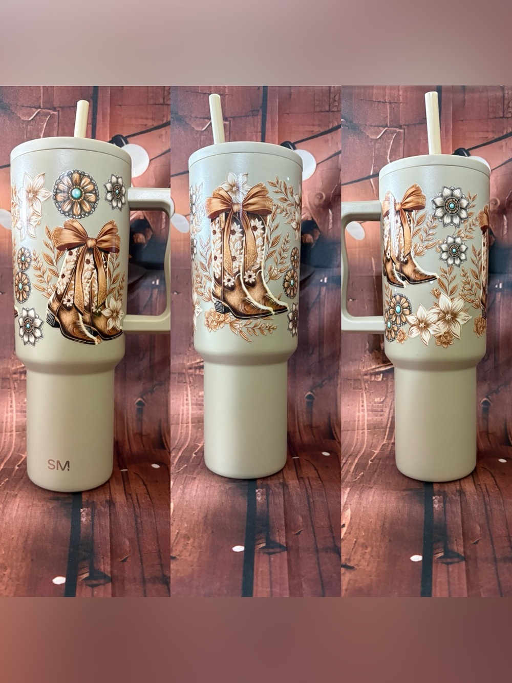 Simple Modern Floral Cowboy Boot Tumbler with Straw